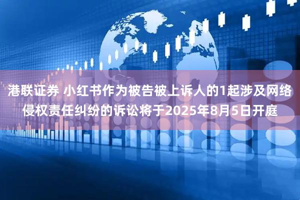 港联证券 小红书作为被告被上诉人的1起涉及网络侵权责任纠纷的诉讼将于2025年8月5日开庭